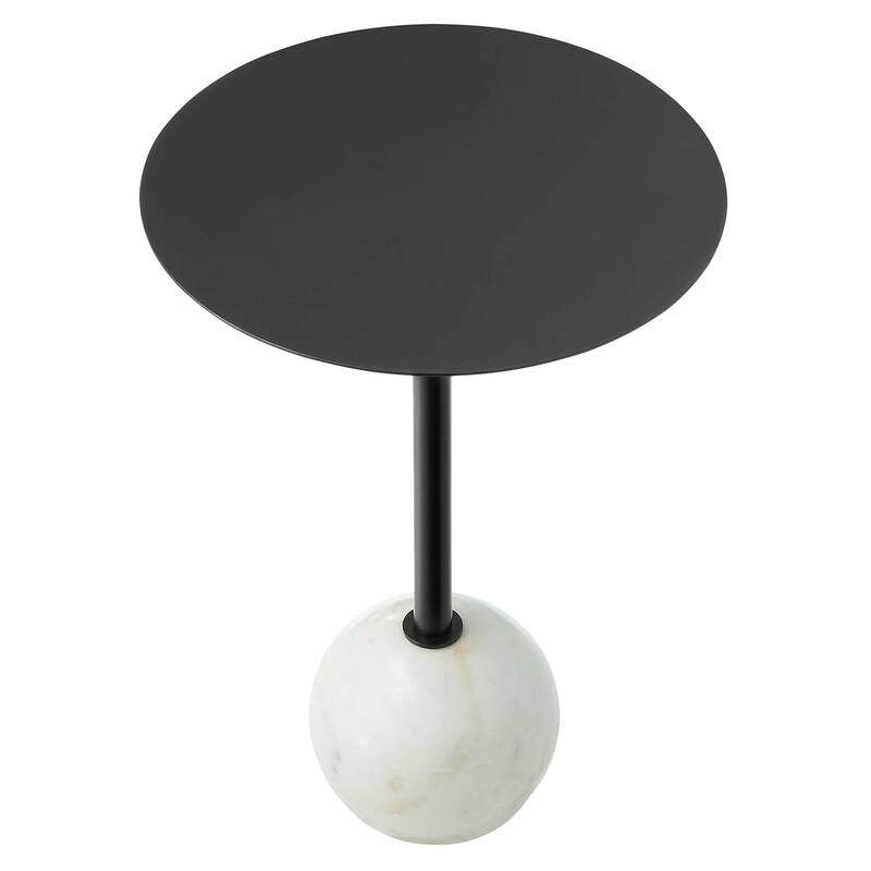 Aliza Round White Marble Side Table with White Marble Base