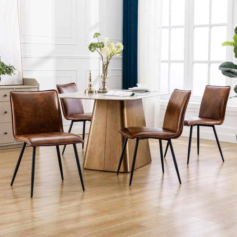 Minimalist 19" Wide Faux Leather Dining Chairs - Set of 4 - Yellowish Brown