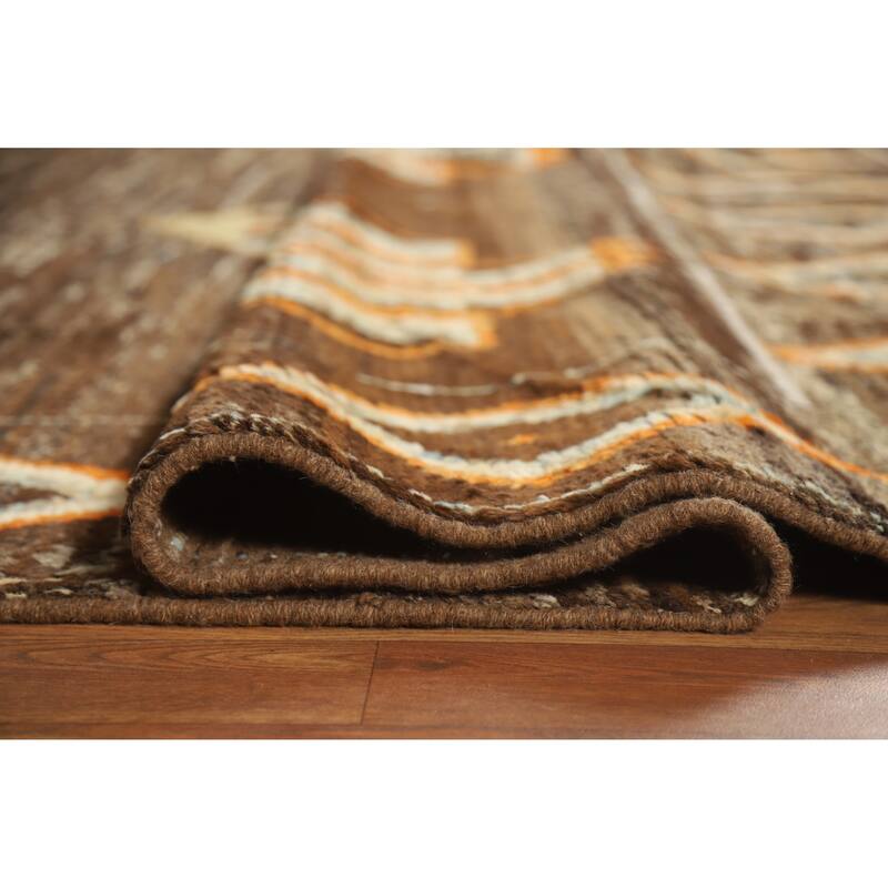 Brown Moroccan Oriental Area Rug Hand-Knotted Wool Carpet - 6'11" x 9'5"