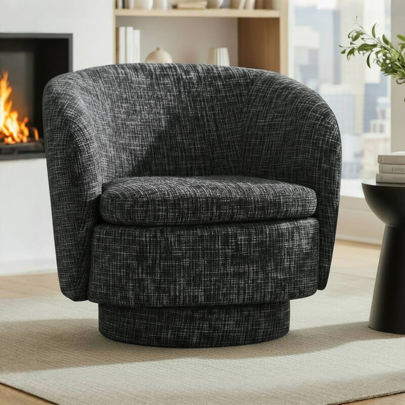 Upholstered 360° Swivel Barrel Chair with Curved Backrest