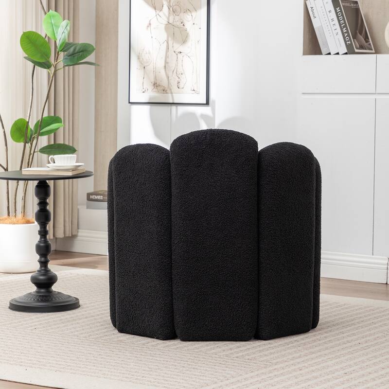 SEYNAR Modern Glam Teddy Fabric Upholstered Round Accent Chair with Flower Shaped Back Design