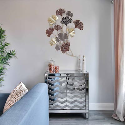 Adeco Metal Wall Decor Gold Ginkgo Leaves Wall Sculpture