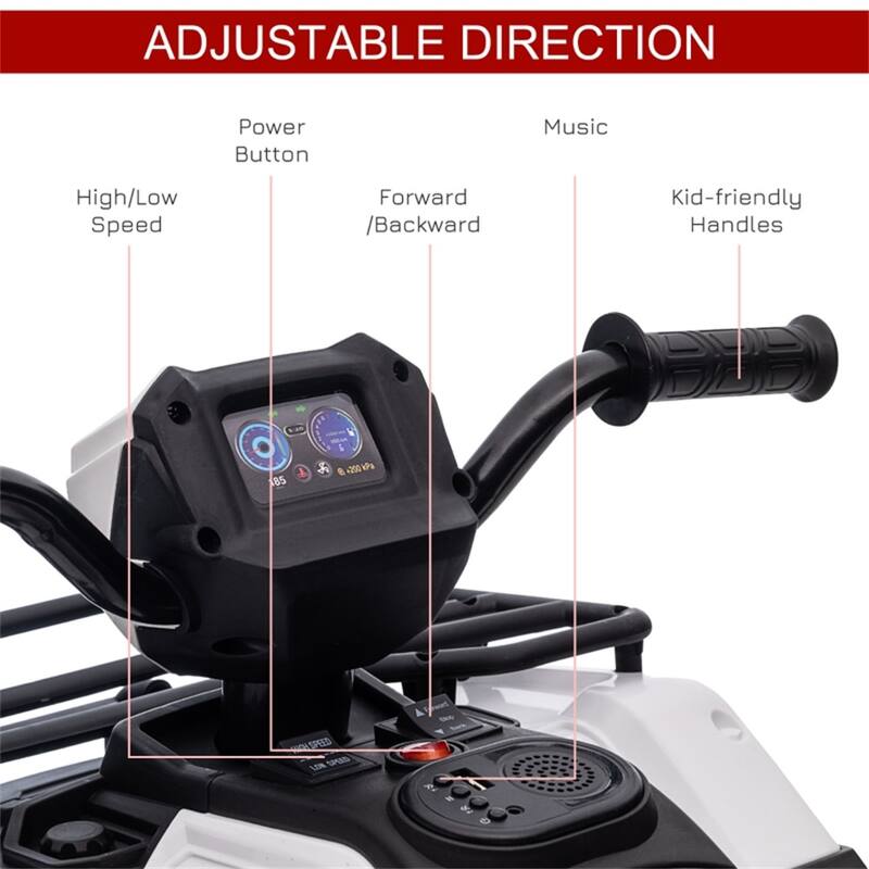 12V Kids Electric ATV with Comfortable Seat and Dashboard USB AUX Music and Safe Two-Speed - 34.6" L x 17.7" W x 19.7" H