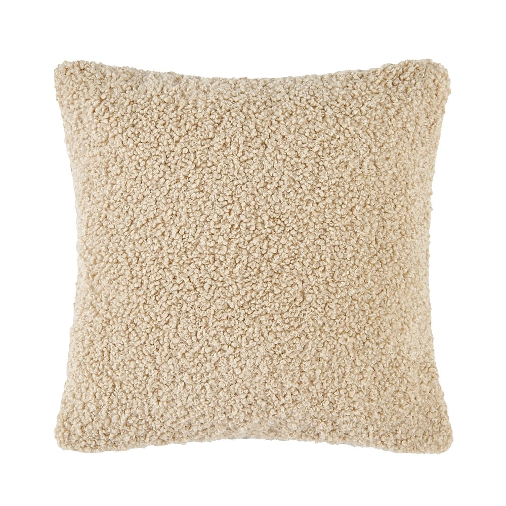 HiEnd Accents Teddy Textured Boucle Decorative Pillow with Down Insert, 18" x 18"