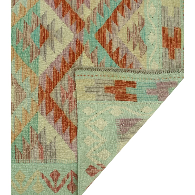 Sun Faded Flatweave Beore Red/Blue-Green Rug - 6'1" x 9'8"