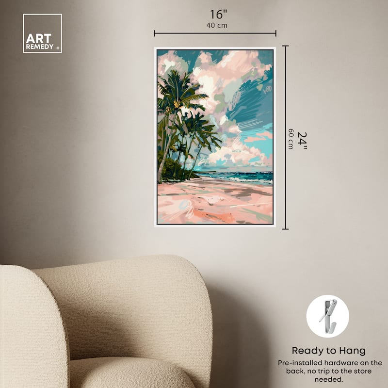 Art Remedy Palms Under The Sun Framed Colorful Coastal 1 Piece Canvas Wall Art