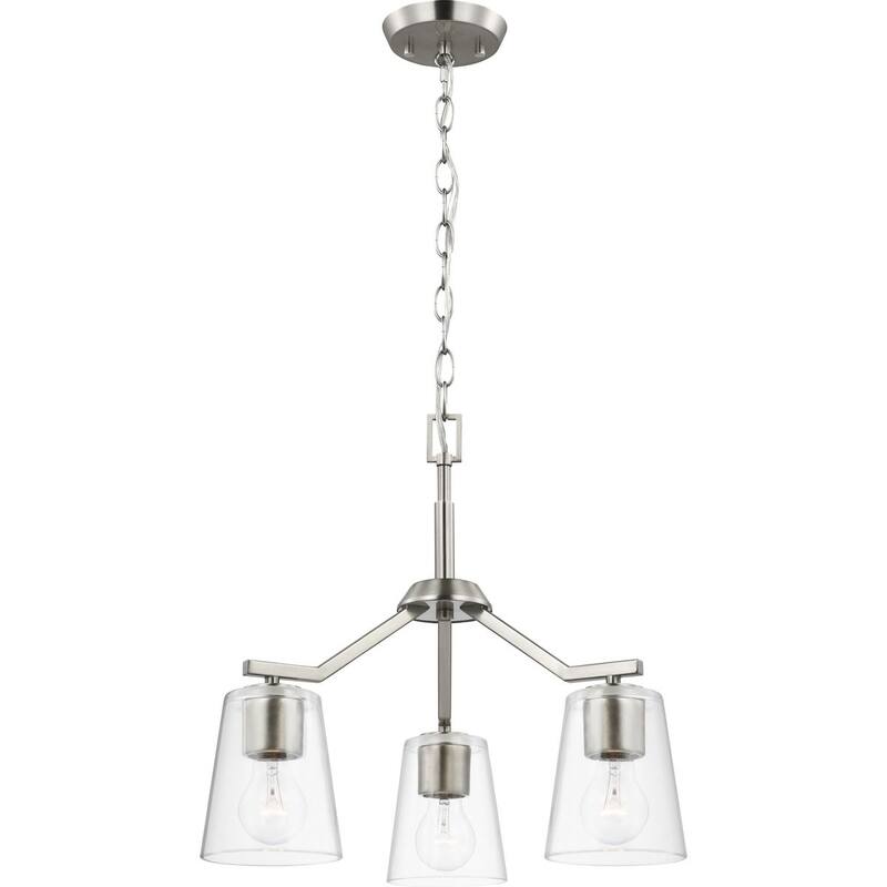 Vertex Collection Three-Light Brushed Nickel Clear Glass Contemporary Convertible Chandelier - 18 in x 18 in x 16.75 in