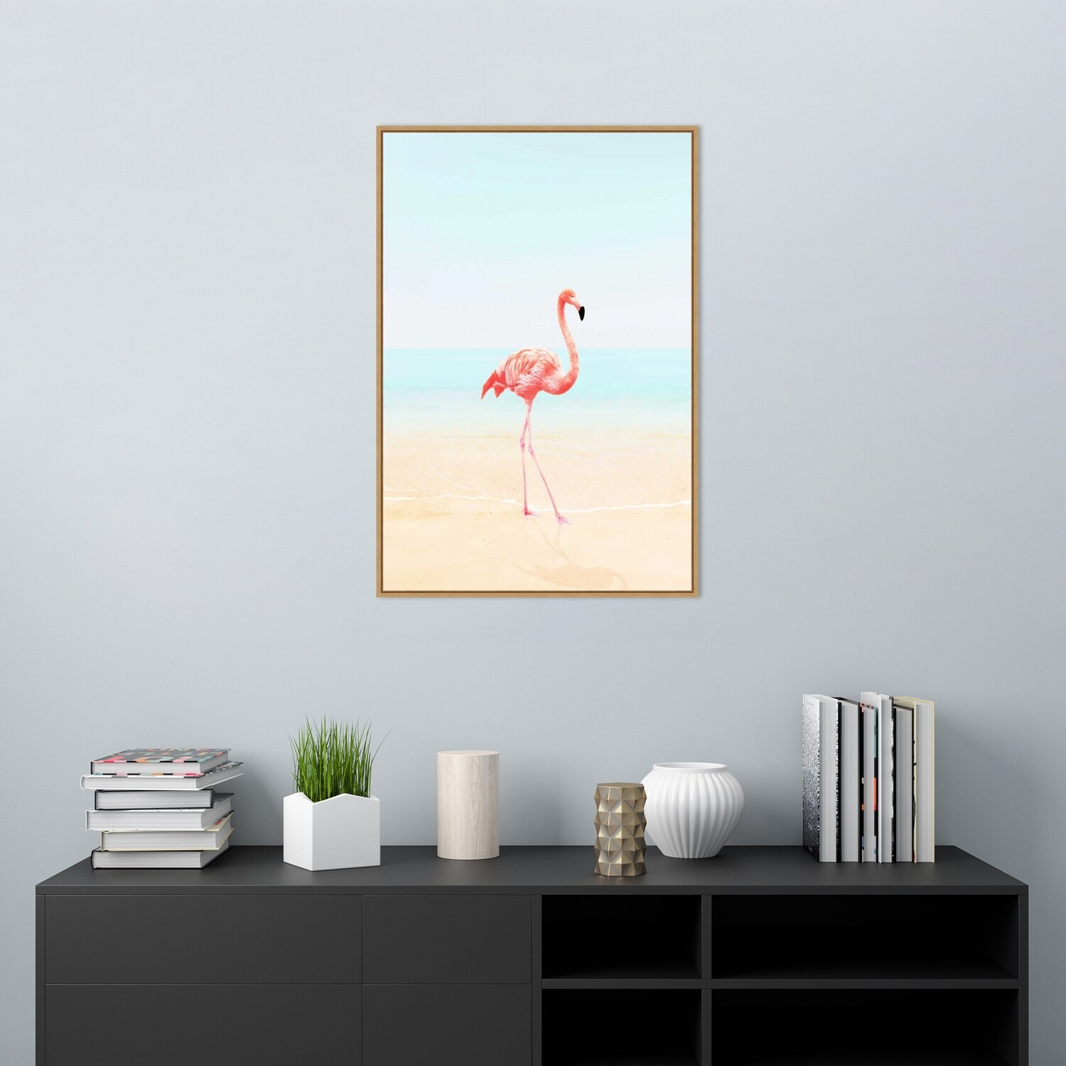 Flamingo on the Beach II by Tai Prints (23 x 33 in.), Framed Canvas Wall  Art Print - Sylvie Maple