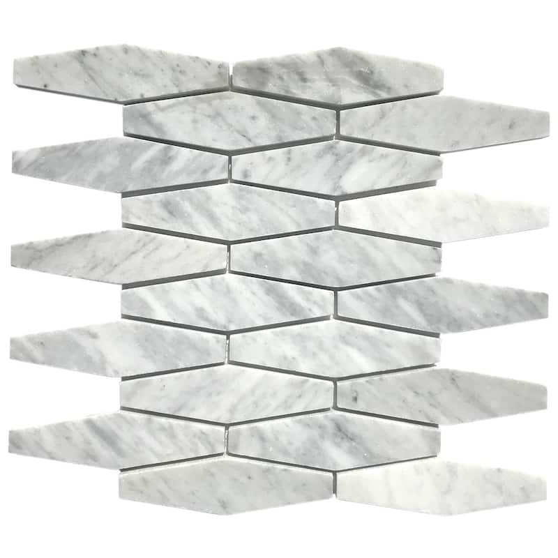 Carrara Marble Clipped Diamond Honed Mosaic Tile - 5 Sheets (3.70 sf) - White