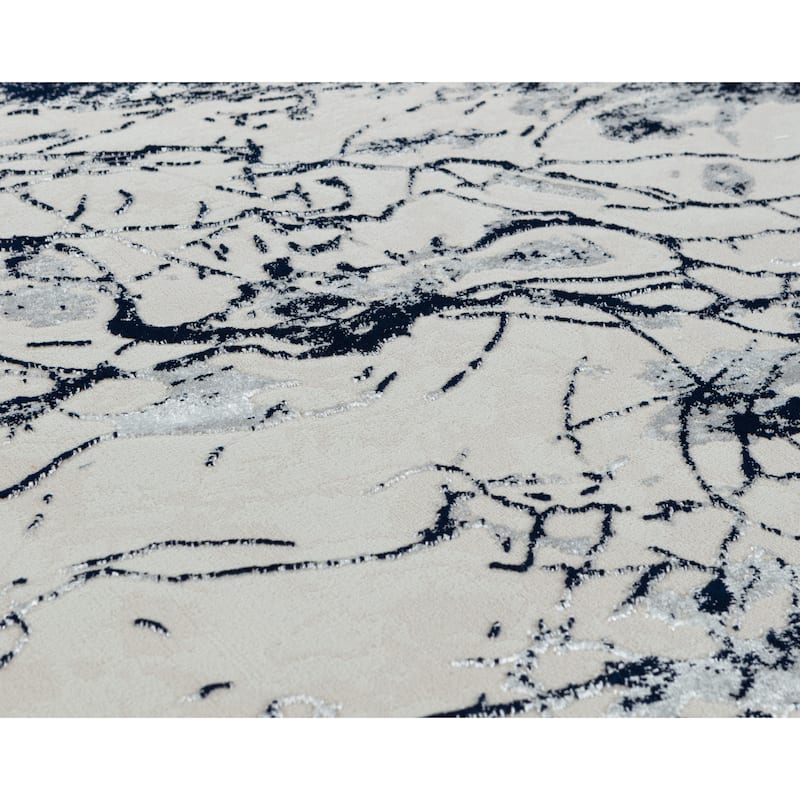 Maz Collection Beige/Navy Contemporary Area Rug