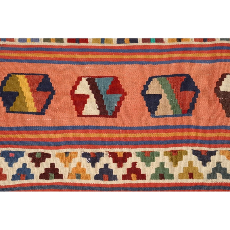 Vegetable Dye Striped Kilim Qashqai Persian Vintage Wool Carpet - 4'11"x 8'0"