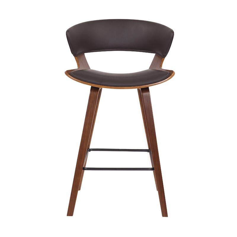 Brown Faux Leather Saddle Counter Height Bar Chair with Iron Frame and Footrest - 20.5” x 21” x 36” (D x W x H)