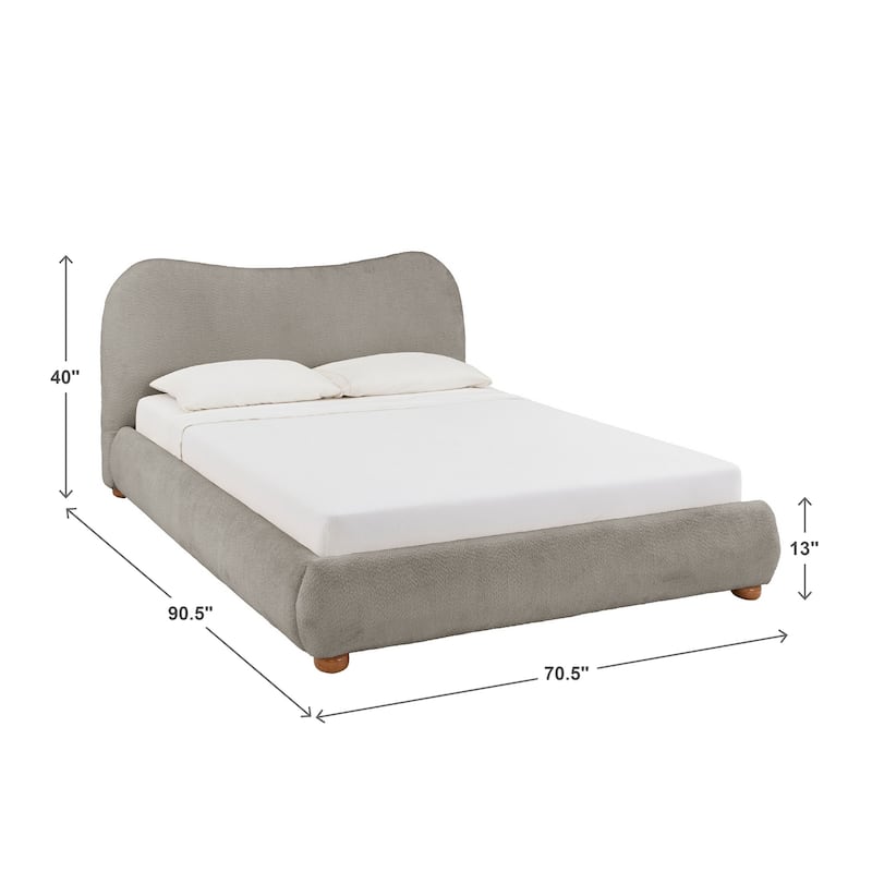 Cloudscape Boucle Fabric Platform Queen Bed with Curved Headboard and Rounded Footboard by iNSPIRE Q Modern