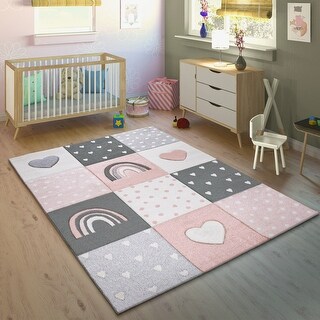 Heart Rug Kids Kids Rug Checkered with Rainbows & Hearts in Pink White - Bed Bath ...
