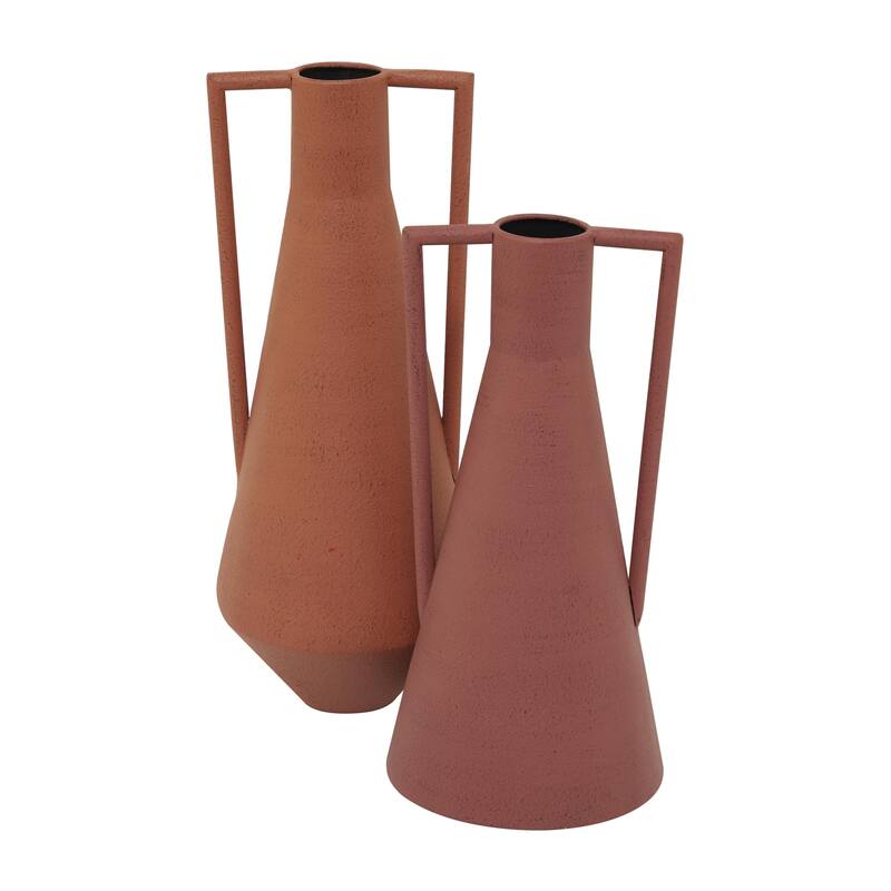 Orange Metal Decorative Vase with Handles (Set of 2)