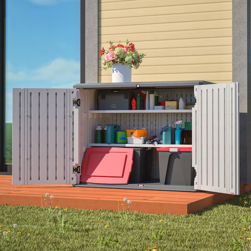 GDFStudio - Hayes Large Horizontal Lockable Outdoor Storage Shed with Removable Shelf