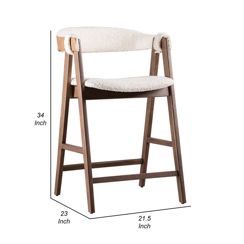 Ebik Counter Stool Chair Set of 2, Walnut Brown Wood, Beige Boucle