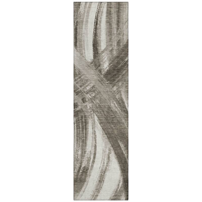 Machine Washable Indoor/ Outdoor Abstract Brushstroke Chantille Rug