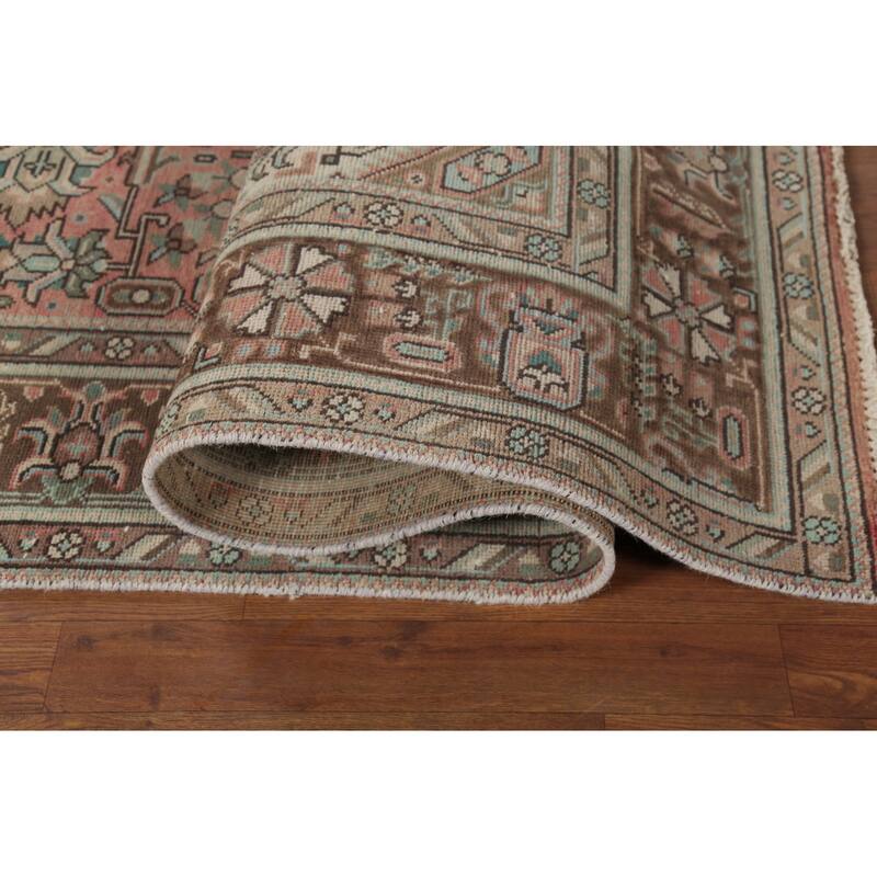 Geometric Tabriz Persian Vintage Area Rug Handmade Pink Wool Carpet - 6'5"x 9'8"