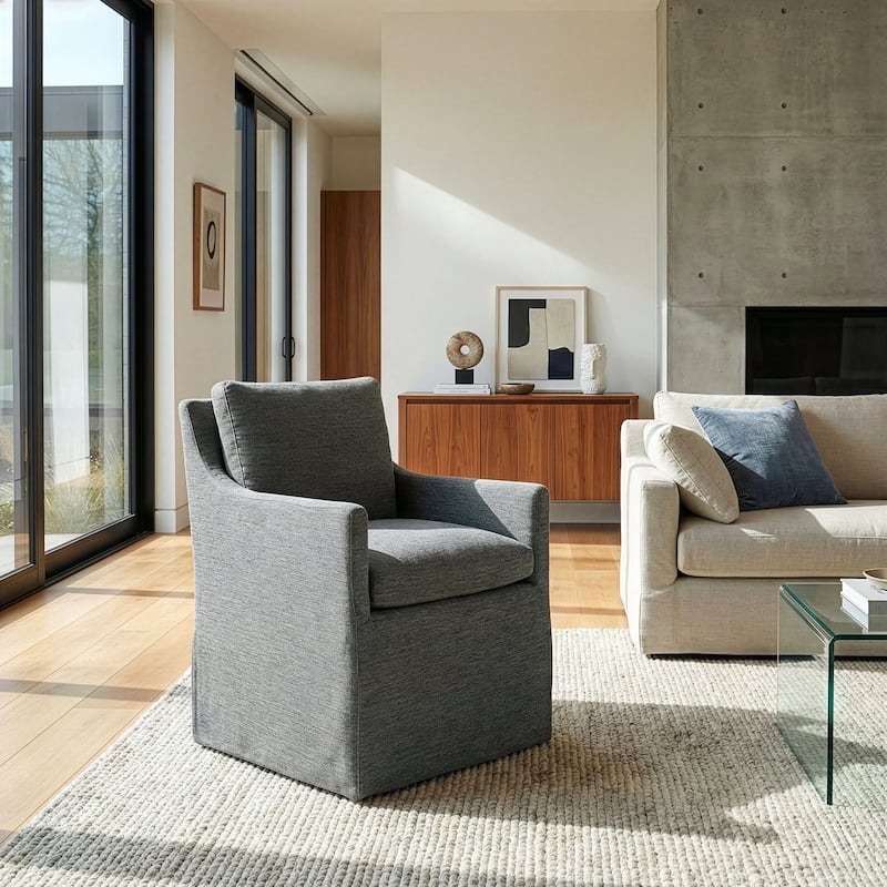 Axel Gray Fabric Accent Chair with Down Feathers