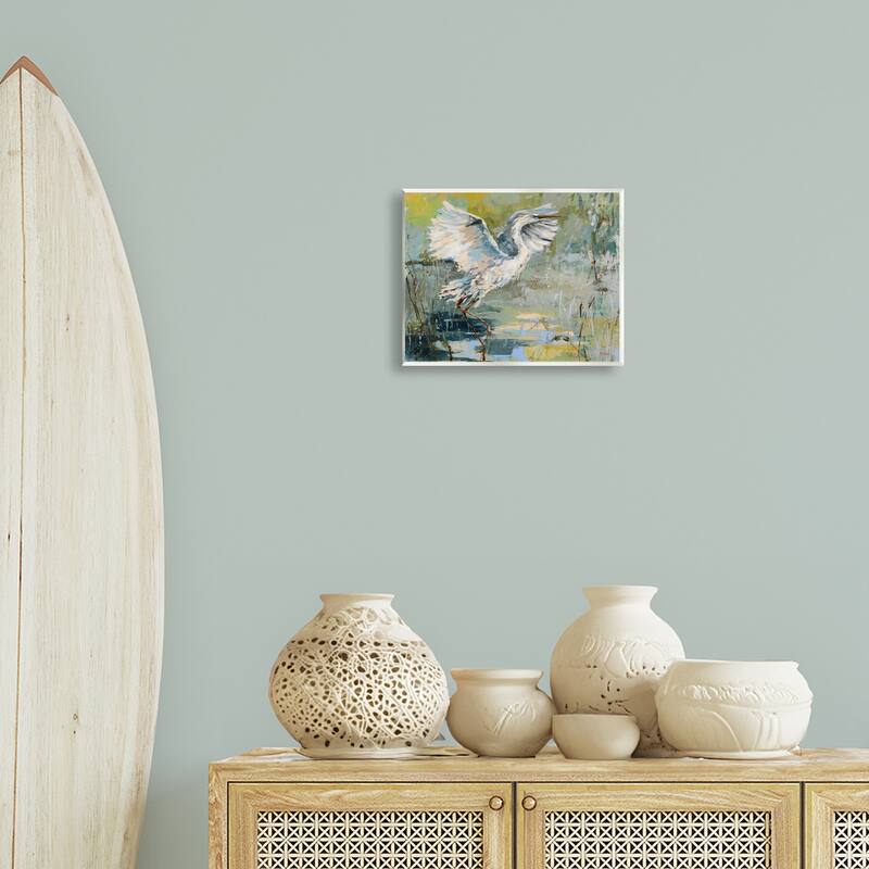 Stupell Radiant Crane at Pond Wall Plaque Art Design By Dusza