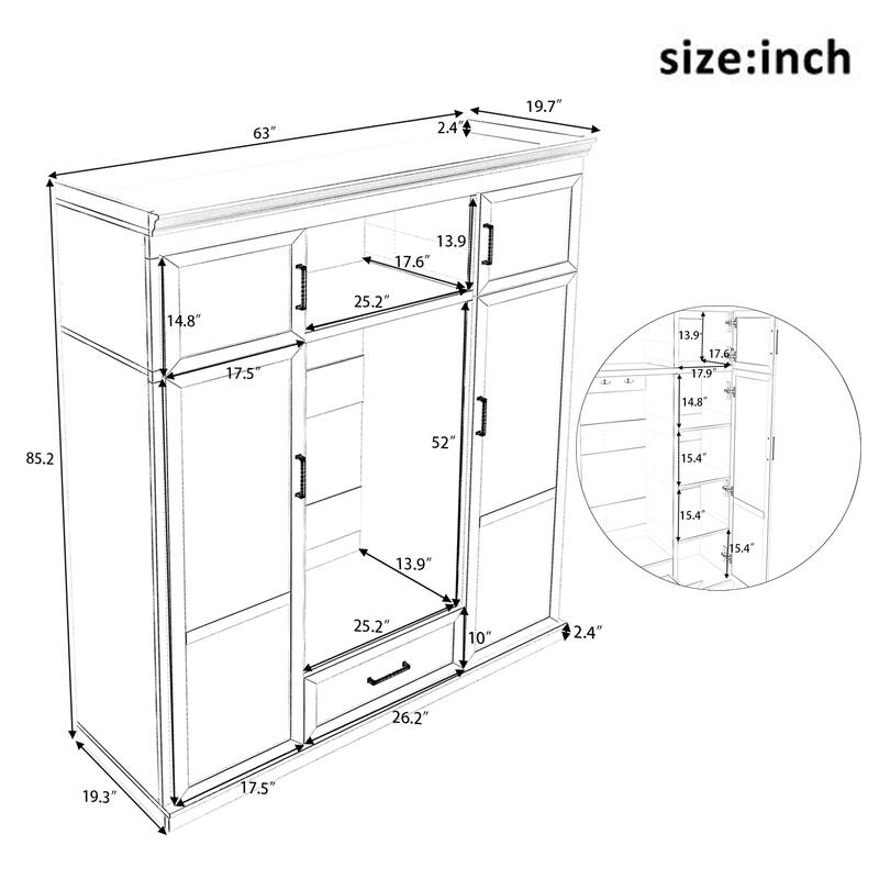 85.2 Inch Modern Hall Tree with Bench 3 Hooks and Adjustable Shelves