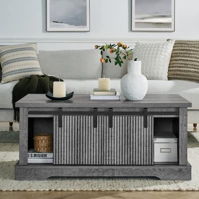 Coffee Table With Storage And Sliding Wood Door