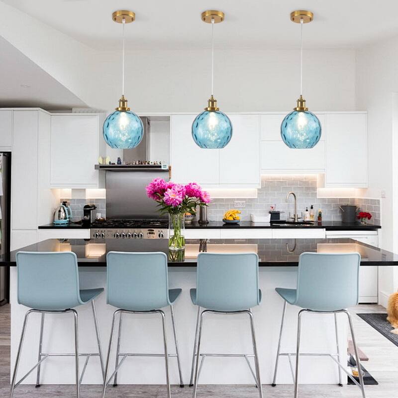 1-Light Glam Modern Metal Hanging Foyer Pendant Light with Glass Shade for Kitchen Island