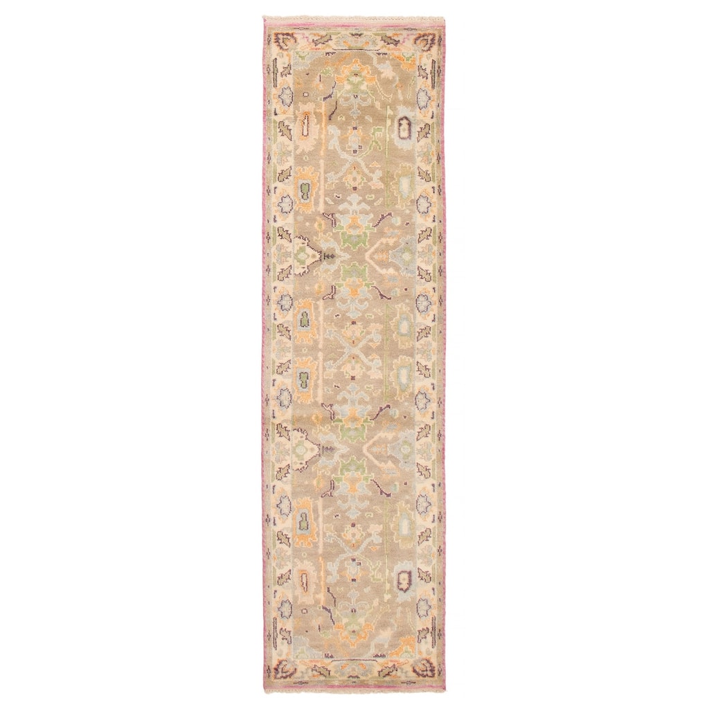 ECARPETGALLERY Hand-knotted Modern Oushak Taupe Wool Rug - 2'7 x 9'10