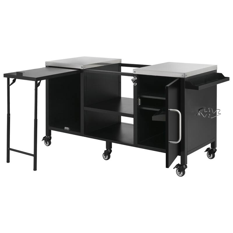 72.4" Outdoor Kitchen Island for Large Big Green Egg,Metal Outdoor Grill Cart with Fold-out Prep Table and Adjustable Shelves
