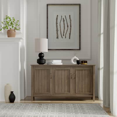 WYNDENHALL Rowan SOLID WOOD 60 inch Wide Contemporary Wide Storage Cabinet in Smoky Brown - 18"d x 60" w x 34"h