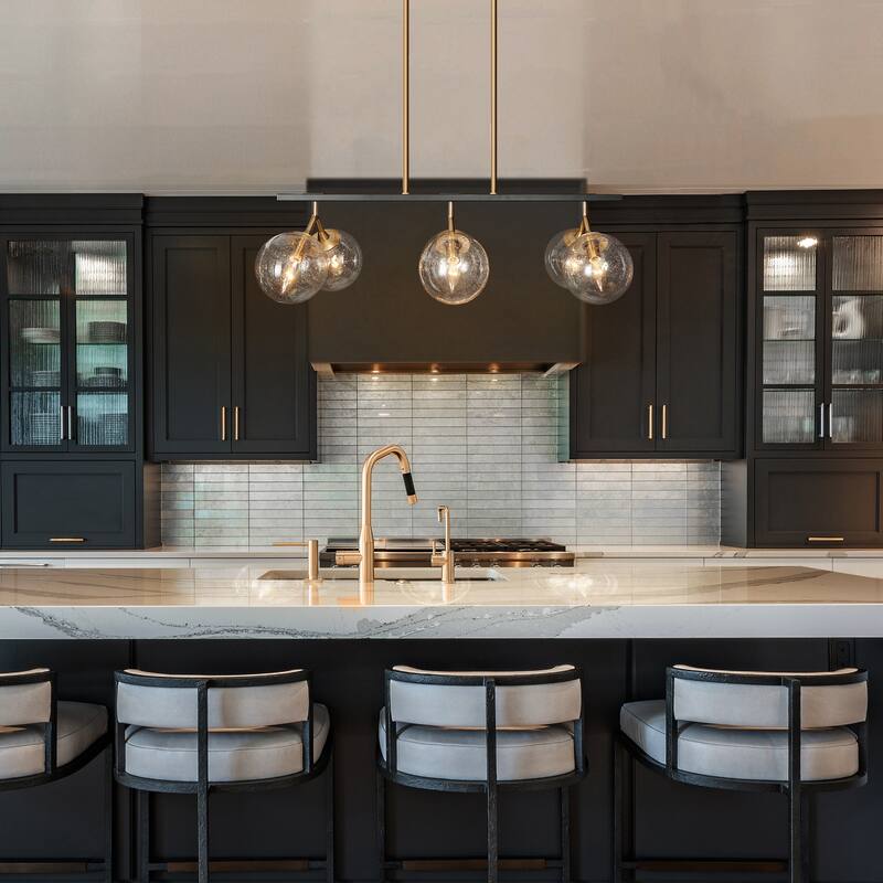 Marsie Mid-Century Modern 6-light Chandelier Linear Orb Glass Farmhouse Kitchen Island Pendant Lights Dining Room