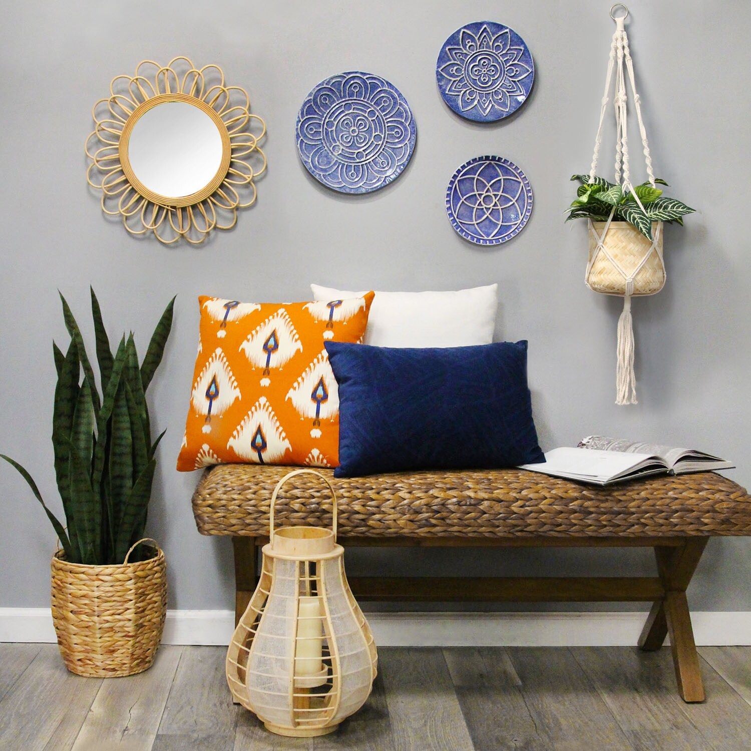 Shop Stratton Home Decor Handcrafted Set Of 3 Mykonos Metal Plates Wall Decor Blue White Free Shipping Today Overstock 30893044