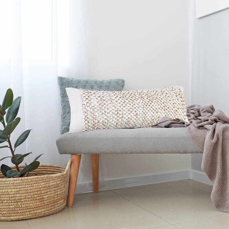 Reela Textured Jute and Cotton Lumbar Throw Pillow by Sevita