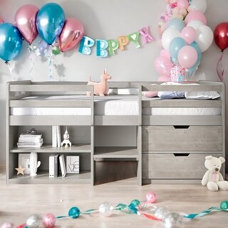 Modern Twin Size Unique Loft Bed With Two Shelves and Two drawers For Bedroom,Kids