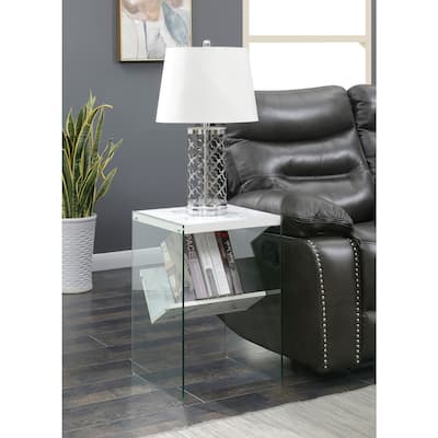 Functional Tempered Glass Side End Table with Particle Board Top for Sofa Side Storage - 16.5