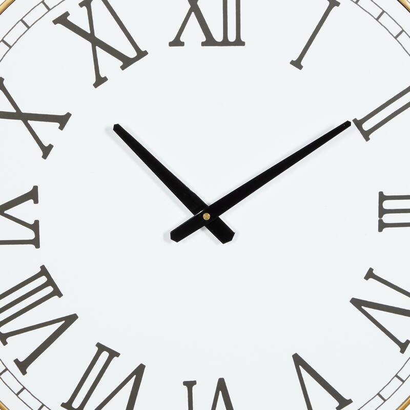 Metal Wall Clock with Gold Frame and Radial Beading - White - Roche River Decor - 2"Wx24"Lx24"H