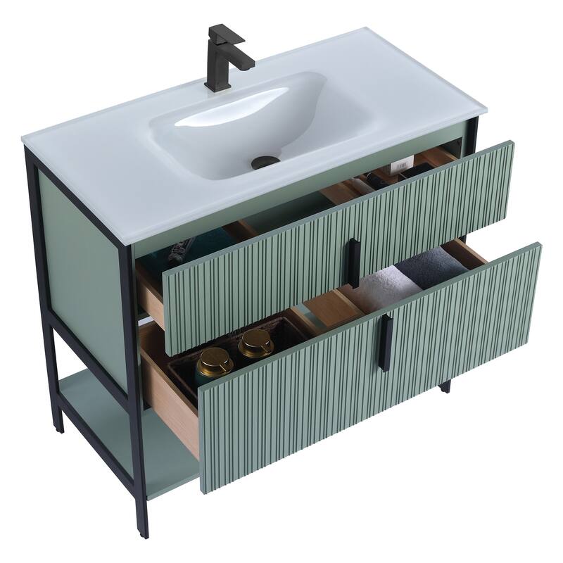 Fine Fixtures Serenity Modern Bathroom Vanity with White Glass Top