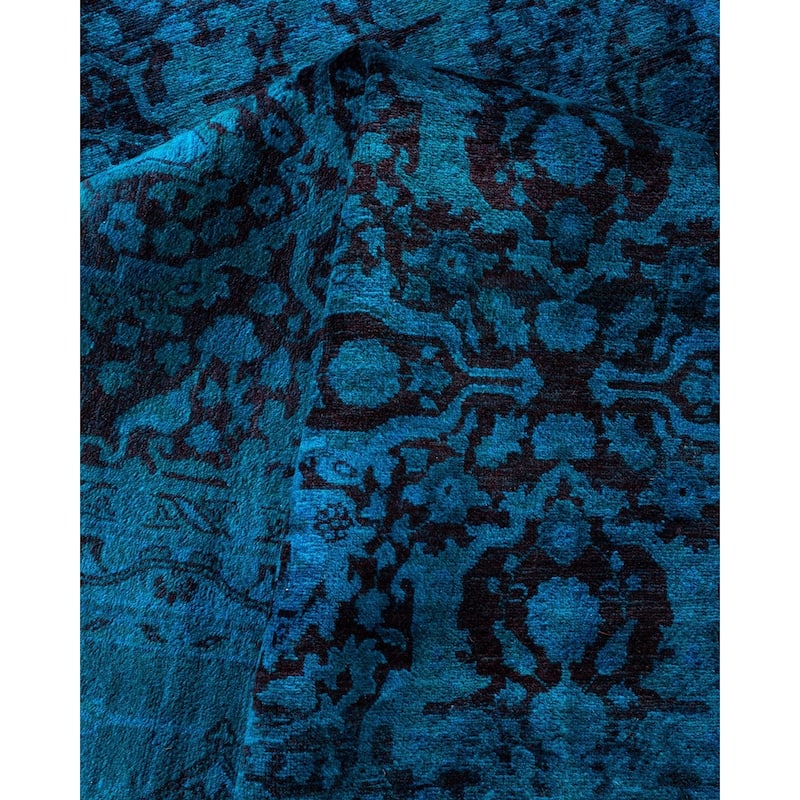 Overton Hand Knotted Wool Vintage Inspired Modern Contemporary Overdyed Blue Area Rug - 10' 2" x 14' 4"