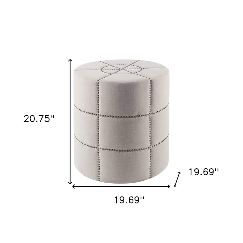 20 Inch Cream Fabric Tufted Round Footstool Upholstered Ottoman for Living Room