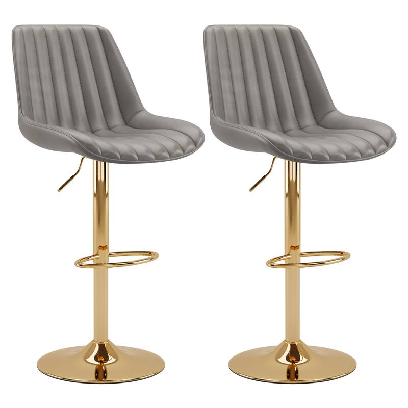 Set of 2 Arwen Gold Base Adjustable Bar Stools with Swivel Seat - Grey