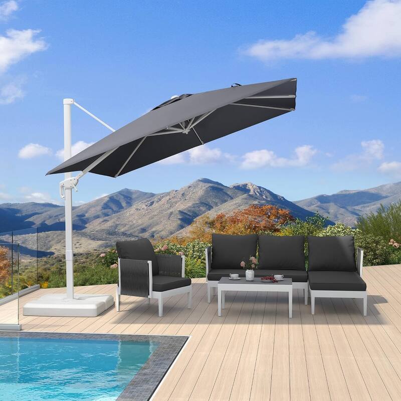 PURPLE LEAF 9 ft White Cantilever Patio Umbrella with 360 Degree Rotation With Base