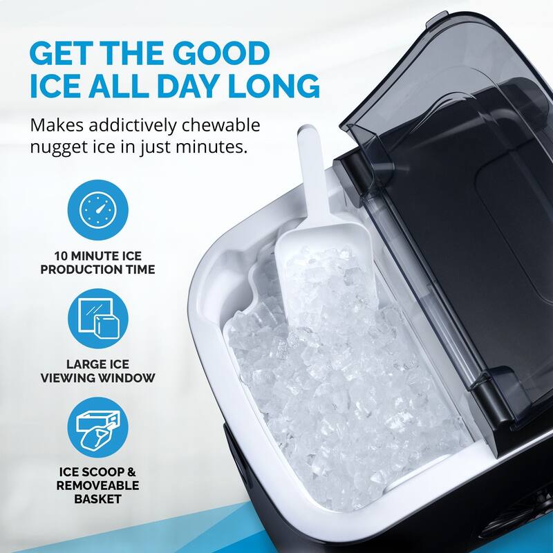 Newair 26 lbs. Countertop Nugget Ice Maker in Matte Black, Ice Viewing Window, Self-Cleaning Button, Easy-Pour Waterspout