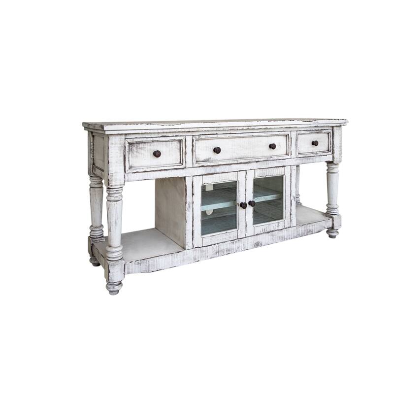 HomeRoots 70" White Solid Wood Open shelving Distressed TV Stand - 70' X '34.75' X '19