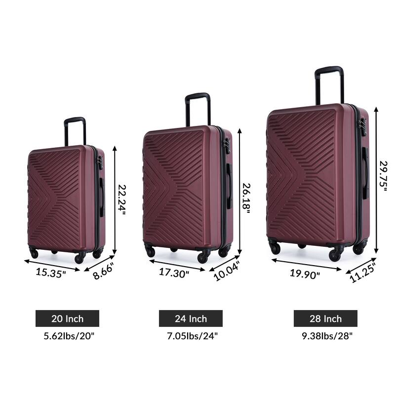 High Quality 3 Piece Hard-Shell Luggage Sets, ABS Lightweight Suitcase with Telescoping Handles and Spinner Wheels & TSA Lock