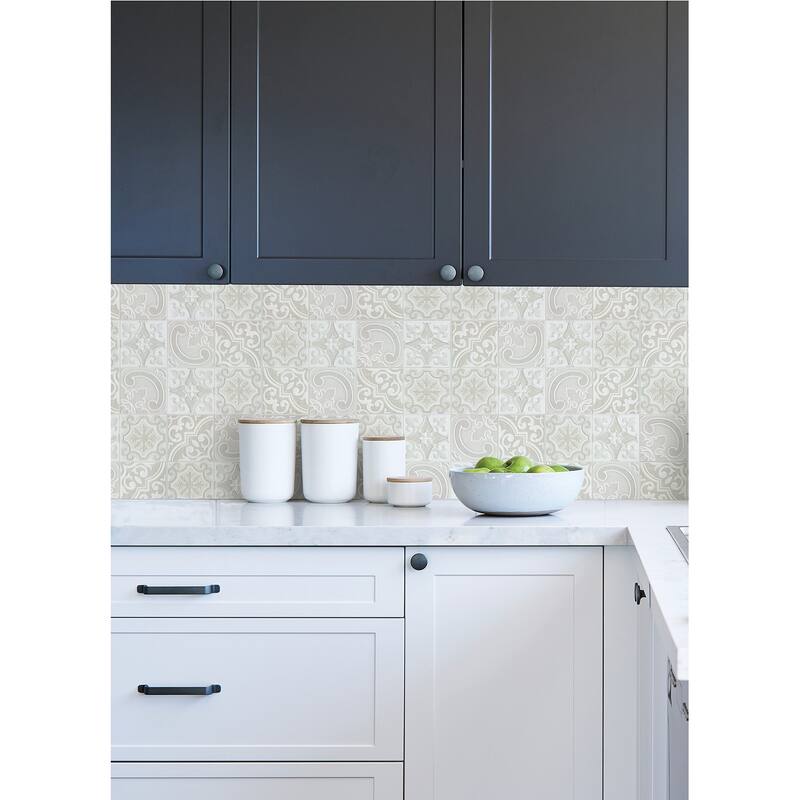WallPops Holly Warm Grey Embossed Peel & Stick Backsplash Tiles