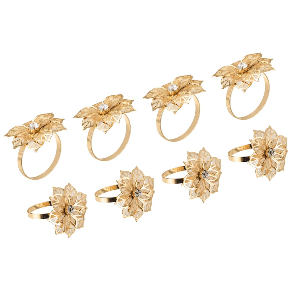 Metal Napkin Rings, 8pcs Alloy Hollow Out Flower Napkin Ring Holder, Gold Tone - 38mm
