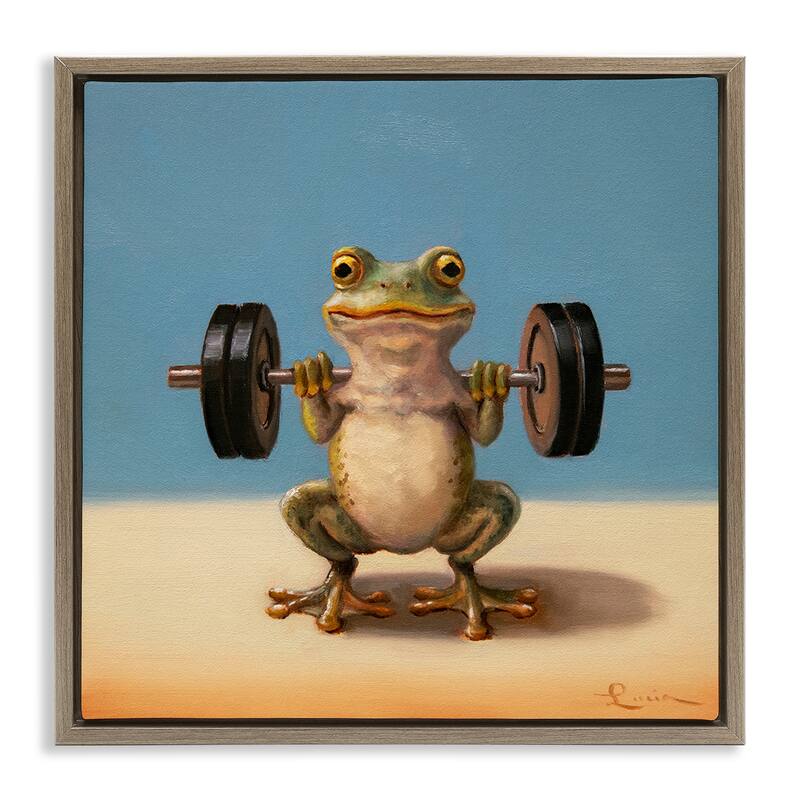 Stupell Weightlifting Frog Training Framed Floater Canvas Wall Art Design By Lucia Heffernan - 25 x 25 - Brown