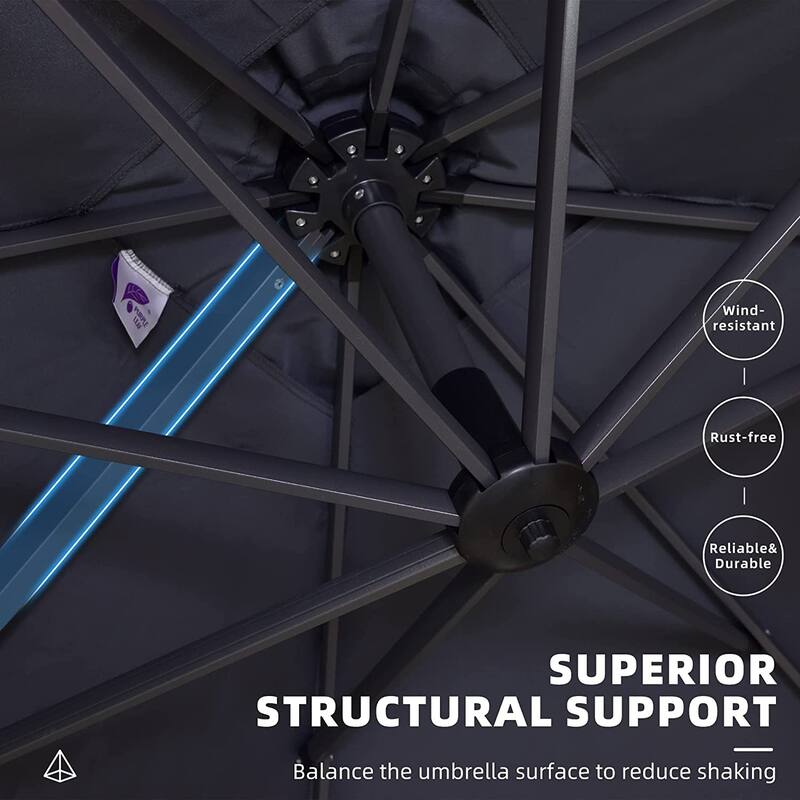 PURPLE LEAF 10 ft Square 360 Degree Rotation Patio Cantilever Umbrella
