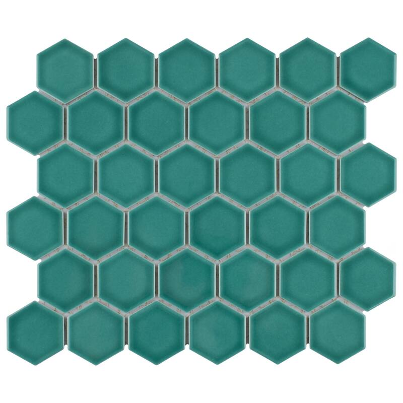 Merola Tile Tribeca 2" Hex Glossy Jade 11-1/8" x 12-5/8" Porcelain Mosaic Floor and Wall Tile